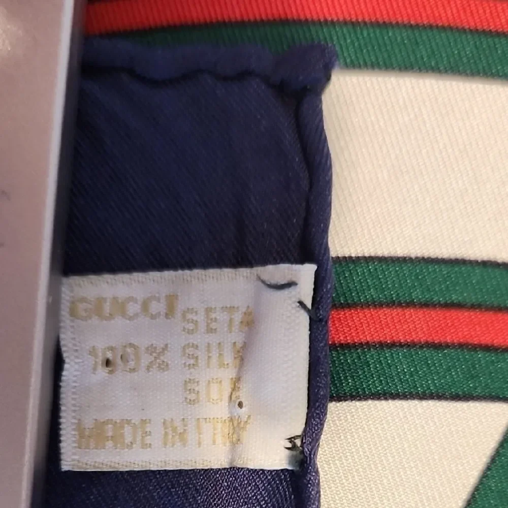 Gucci Cream and Navy Silk Scarf with Gold Details